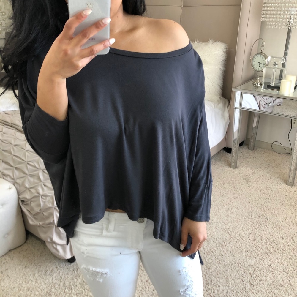 Express charcoal boxy crop dolman batwing top - Picture 3 of 11